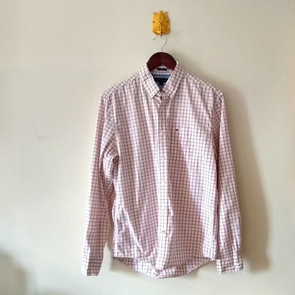 Tommy Hilfiger | White/Red Windowpane Pattern Cotton Long-Sleeve Shirt Medium